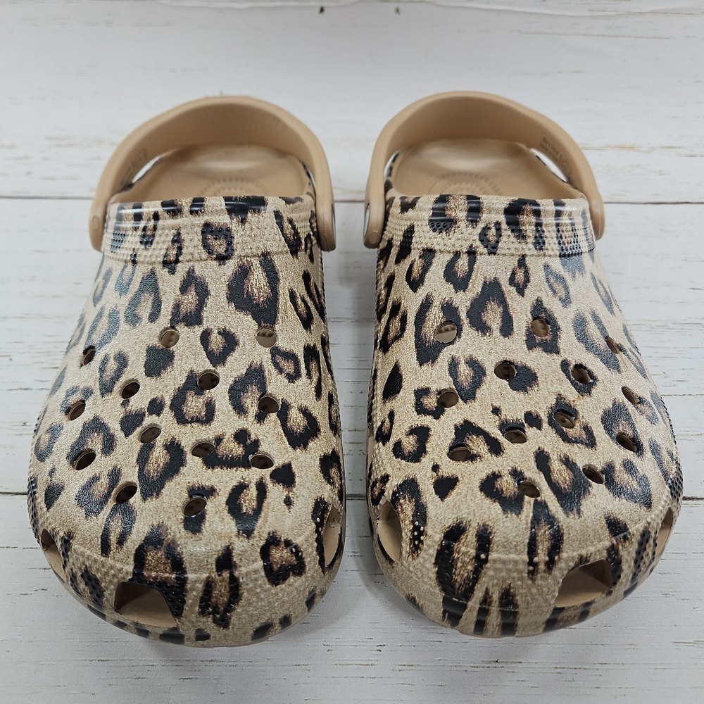 Crocs Classic Clogs Leopard Cheetah Print Womens 10 Tan Black Sandal 205838 - Picture 4 of 11
